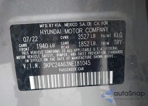 2022 Hyundai Accent Se from USA, damaged, VIN 3KPC24A63NE181045